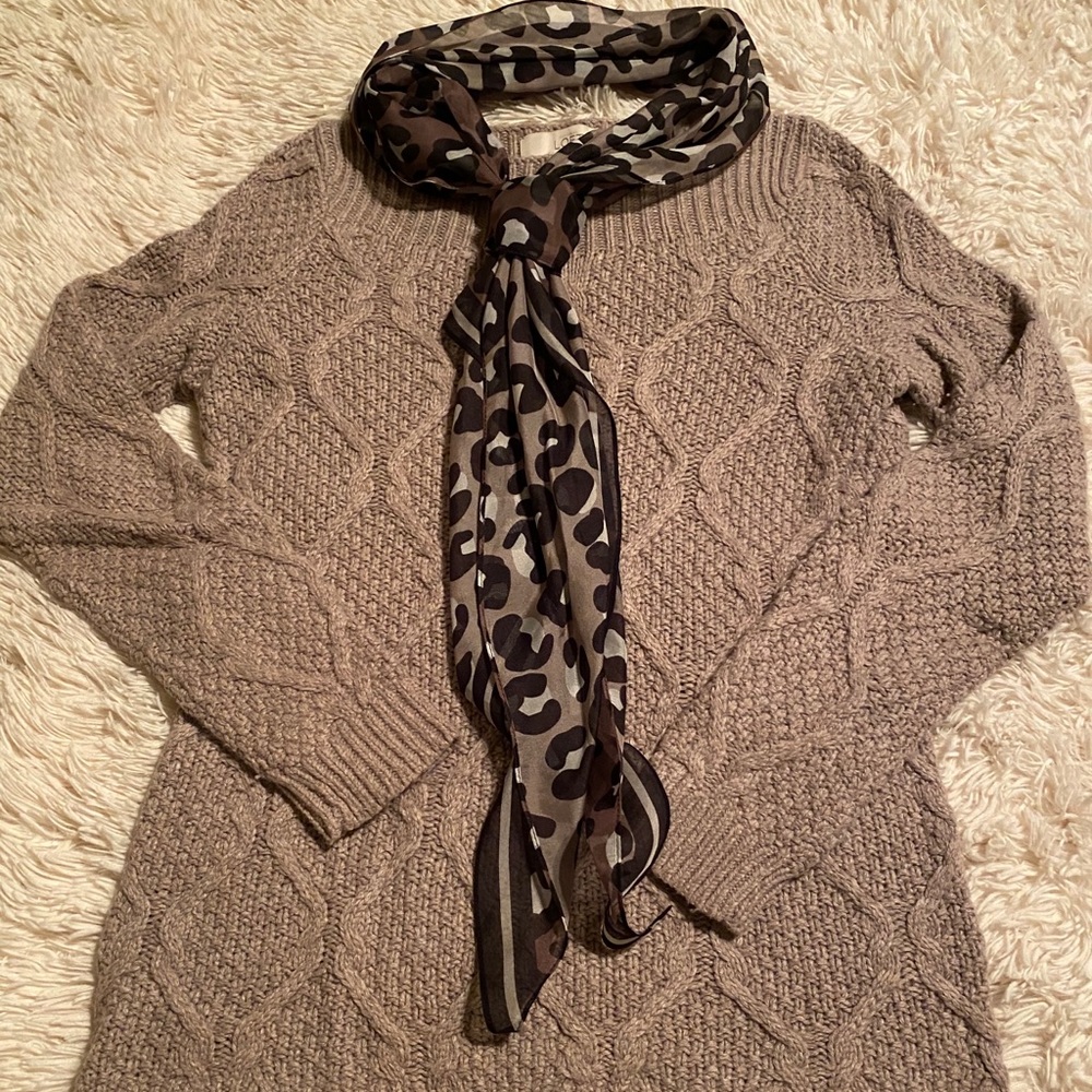 Bateau Neck Taupe Cable Knit Sweater